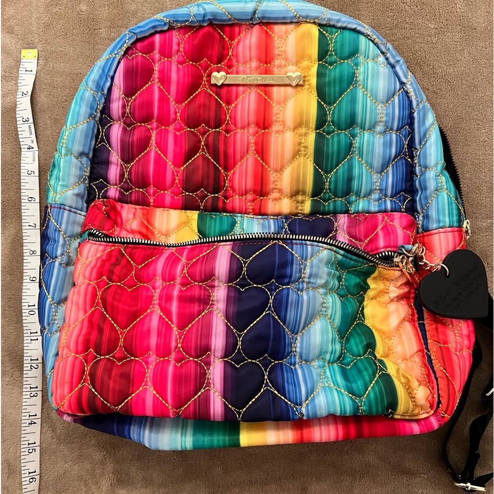 Betsy Johnson rainbow quilted backpack